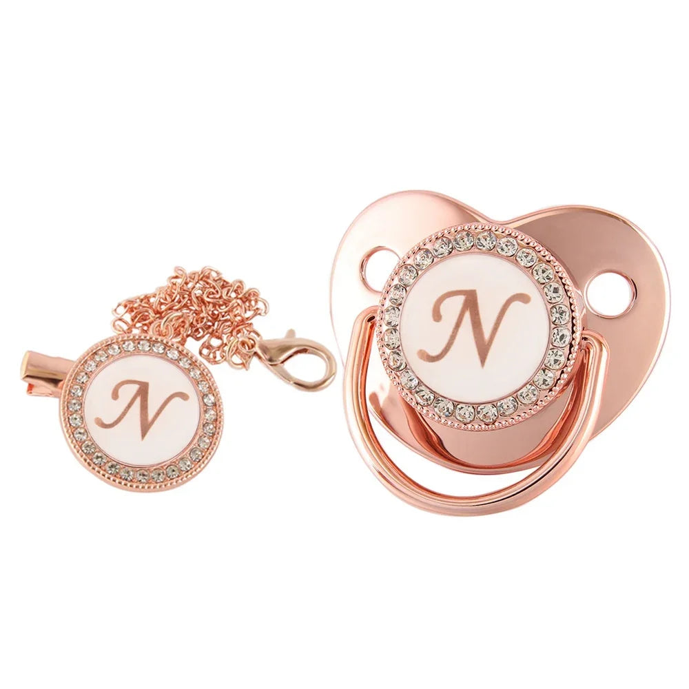 26 Letters Baby Pacifier Clip Rose Gold Bling Pacifiers Holder Silicone Soother Nipple Dummy Baby Shower Gifts