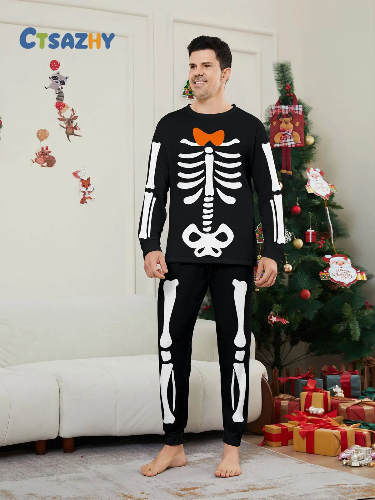 Halloween parent-child home costume European and American skull bone adult children and baby horror prank costume pajama set