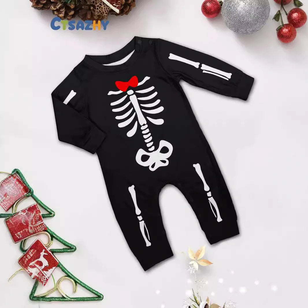 Halloween parent-child home costume European and American skull bone adult children and baby horror prank costume pajama set