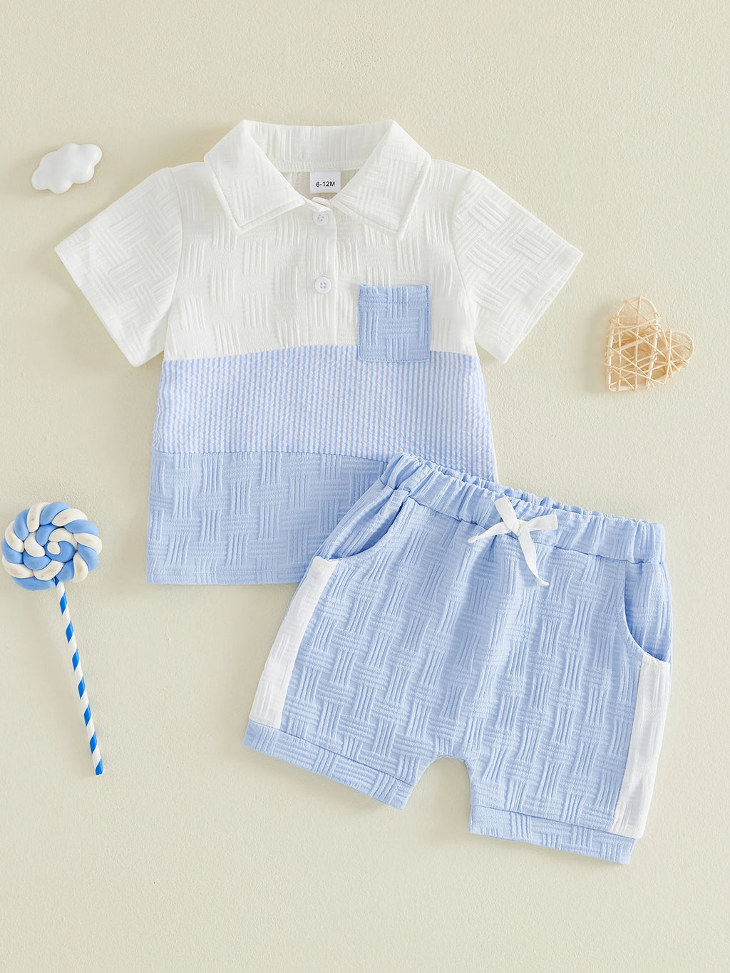 0-4Y Baby Boys Summer Outfits Contrast Color Lapel Short Sleeves T-Shirt Elastic Shorts Set Casual Boys 2 Piece Clothes Set