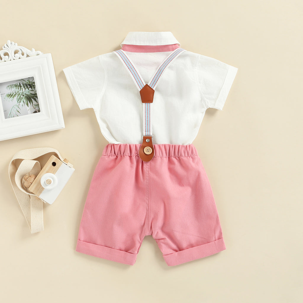 0-3Y Newborn Baby Boy Gentleman Outfits Short Sleeve Shirts Romper Overalls Shorts Infant Summer Boys Clothes Formal Suits 2Pcs