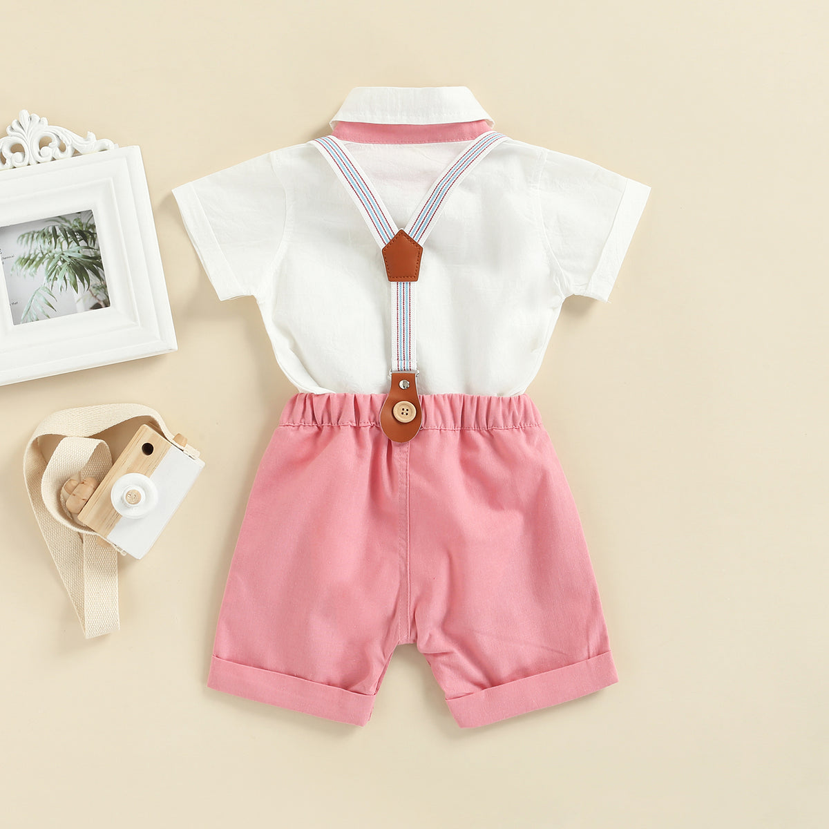 0-3Y Newborn Baby Boy Gentleman Outfits Short Sleeve Shirts Romper Overalls Shorts Infant Summer Boys Clothes Formal Suits 2Pcs