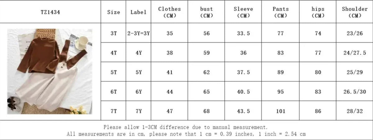 9 Months To 7 Year Old Cute Baby Girl Clothes Autumn Korean Version Coffee Color Half Collar Top + Beige Jumpsuit Two-piece Set