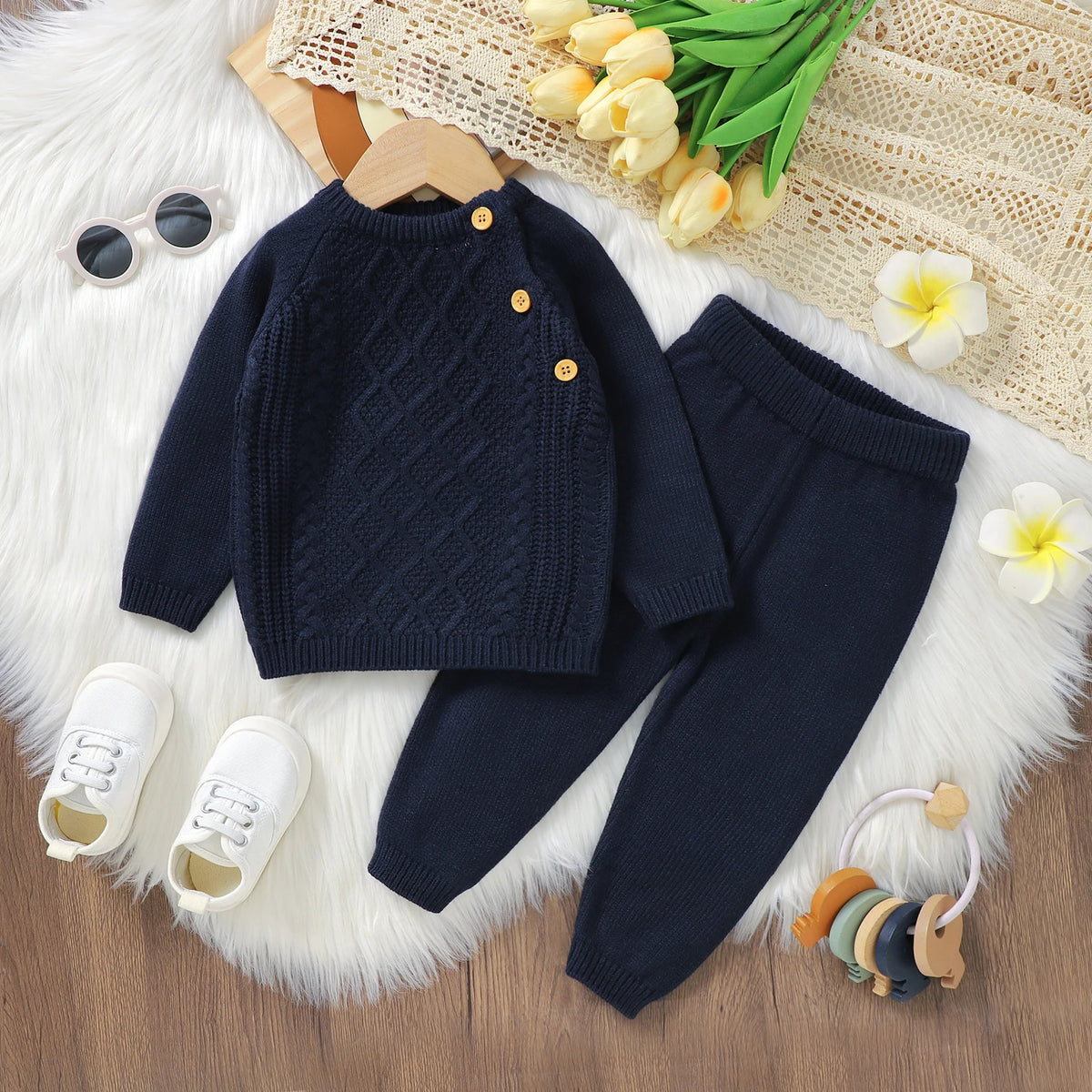 Newborn Baby Clothes Set Knit Infant Boy Girl Pullover +Pants Long Sleeve Autumn Kid Sweaters +Trousers 0-18M 2PCS Fashion Solid