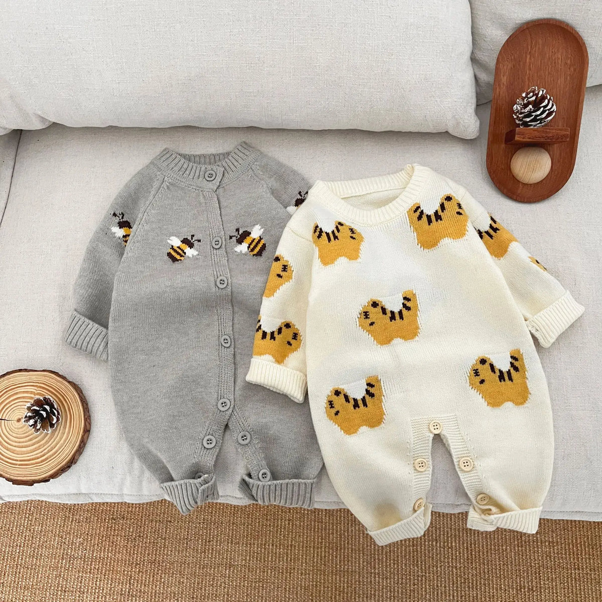 Newborn Baby Clothes 2026 Spring Boys' and Girls' Sweaters Jumpsuit Cute Cartoon Knitted Climbing Clothes
