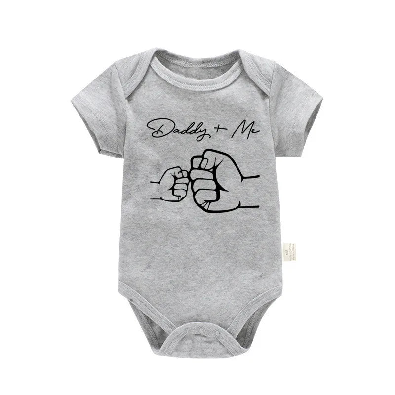 Newborn Baby Boys Girls Clothes Infant Cartoon Daddy and Me Print Short Sleeve Bodysuit Summer Romper Infant Jumpsuit