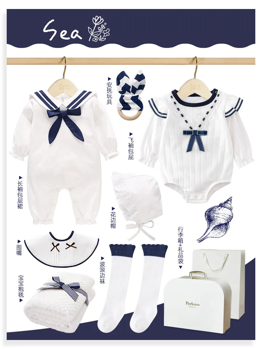 Spring and Summer Newborn Children Meet Gift Box Baby Full Moon Clothes 100 Days New Year Gift Supplies Daquan Newbaby Set